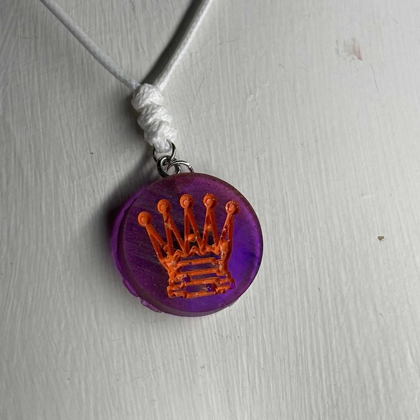 Purple & Orange Queen - Handmade Resin Chess Necklace
