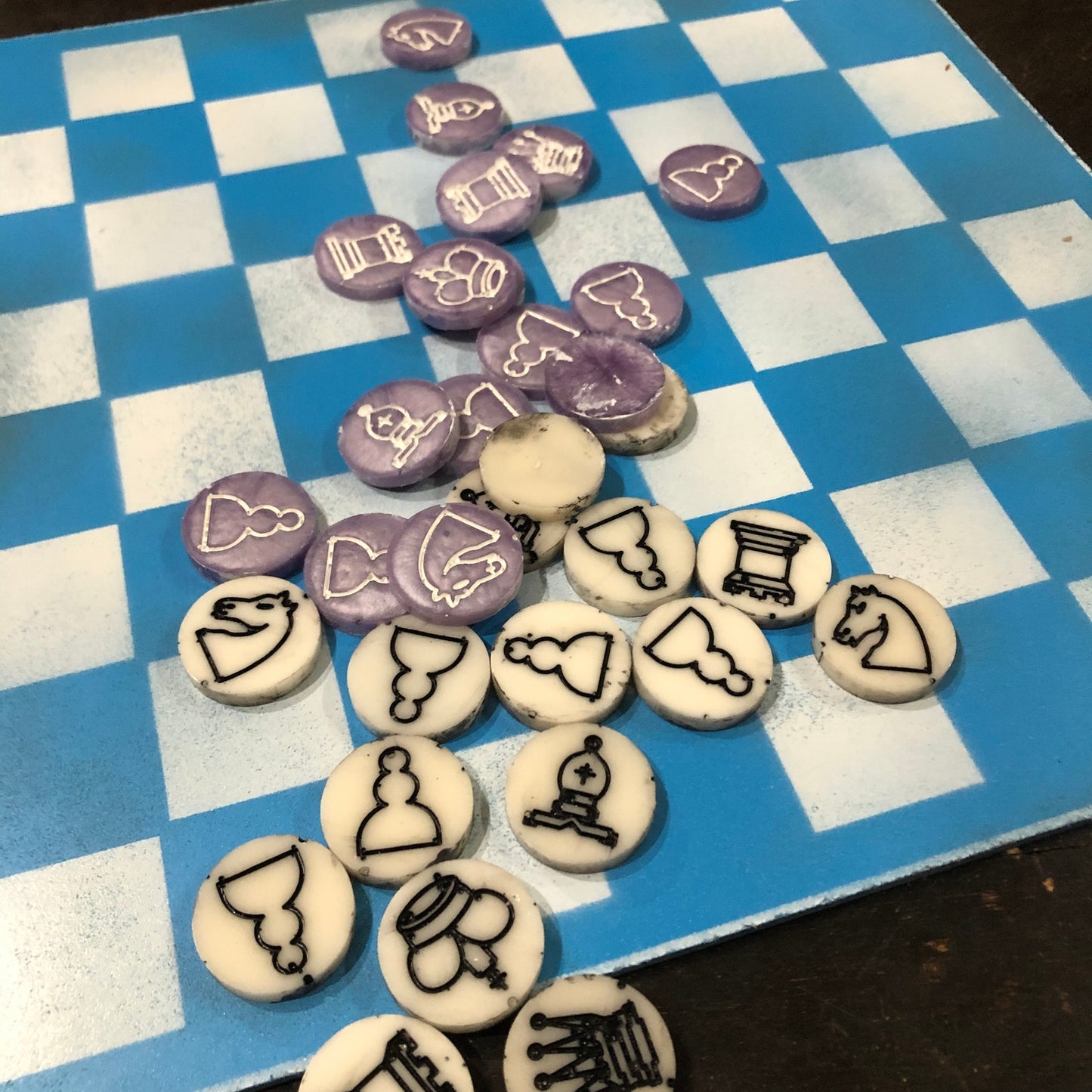 Purple/Blue & White - Painted Chess Set
