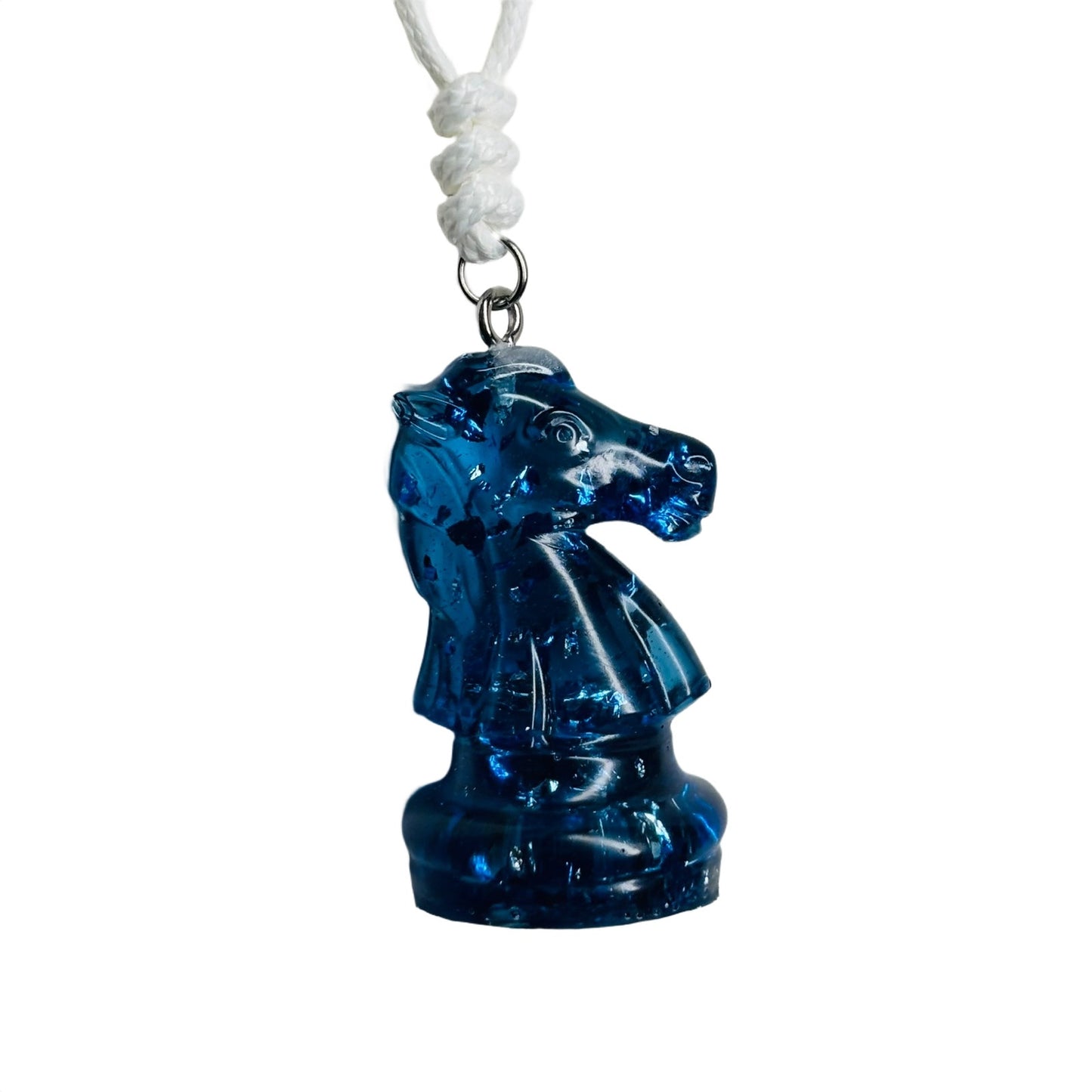 Crystal Blue Knight - Handmade Resin Chess Necklace