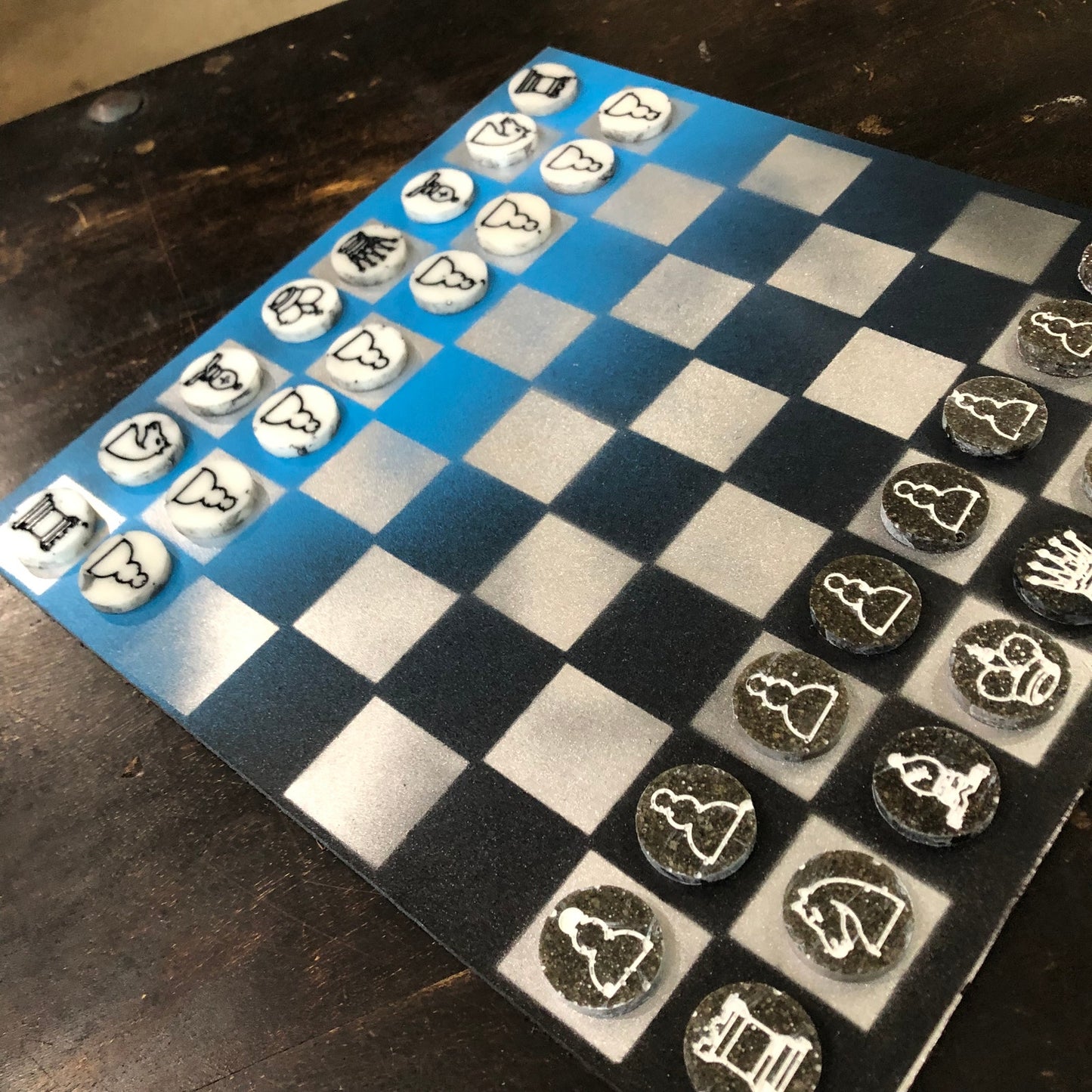 Blue Black & Silver - Painted Chess Set