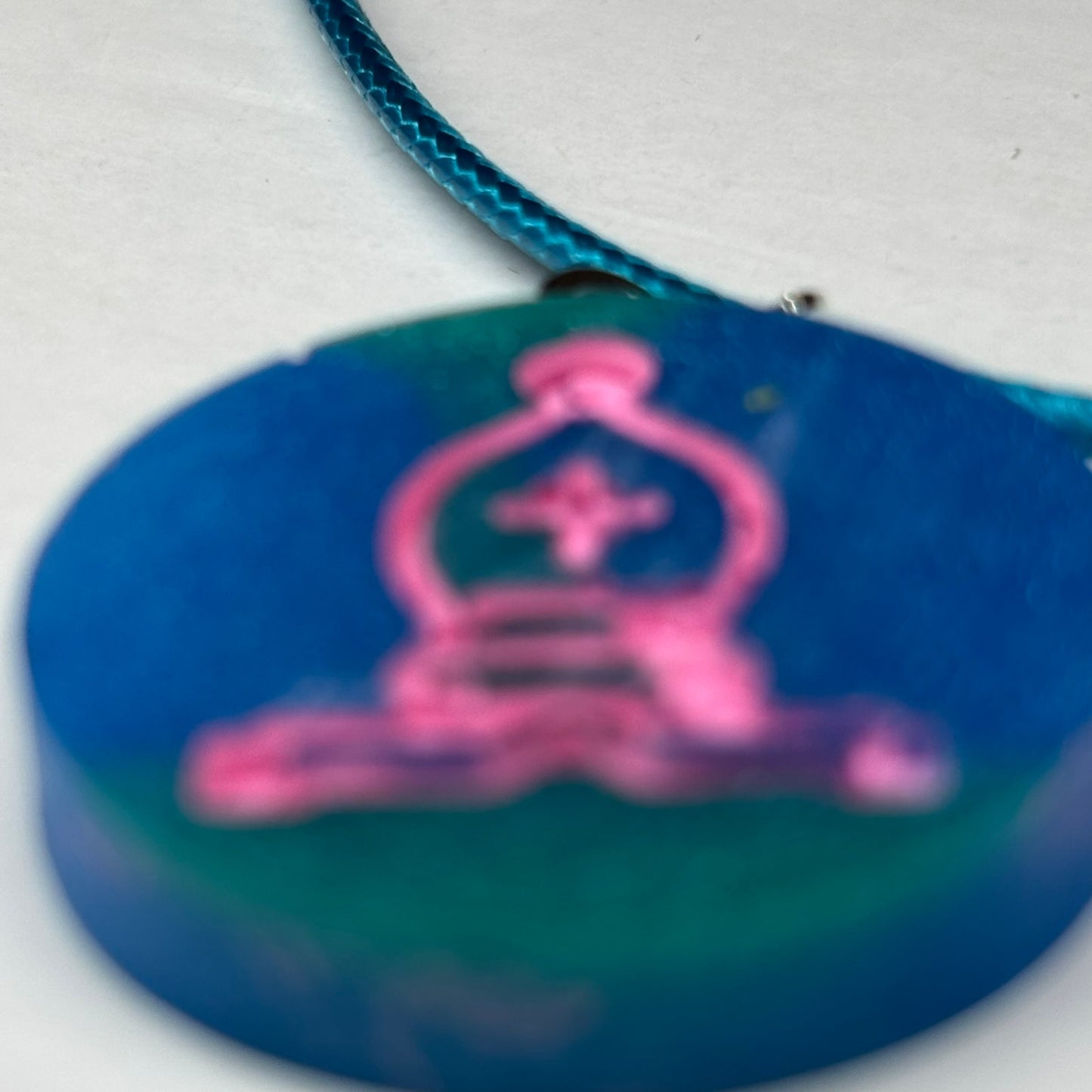 Blue & Pink Bishop - Handmade Resin Chess Necklace