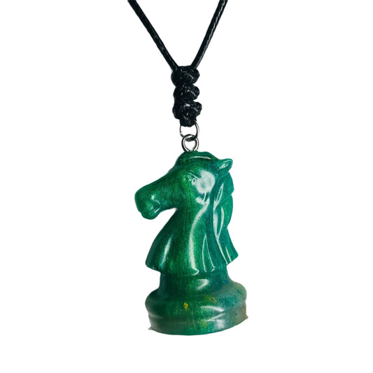 Royal Green Knight - Handmade Resin Chess Necklace
