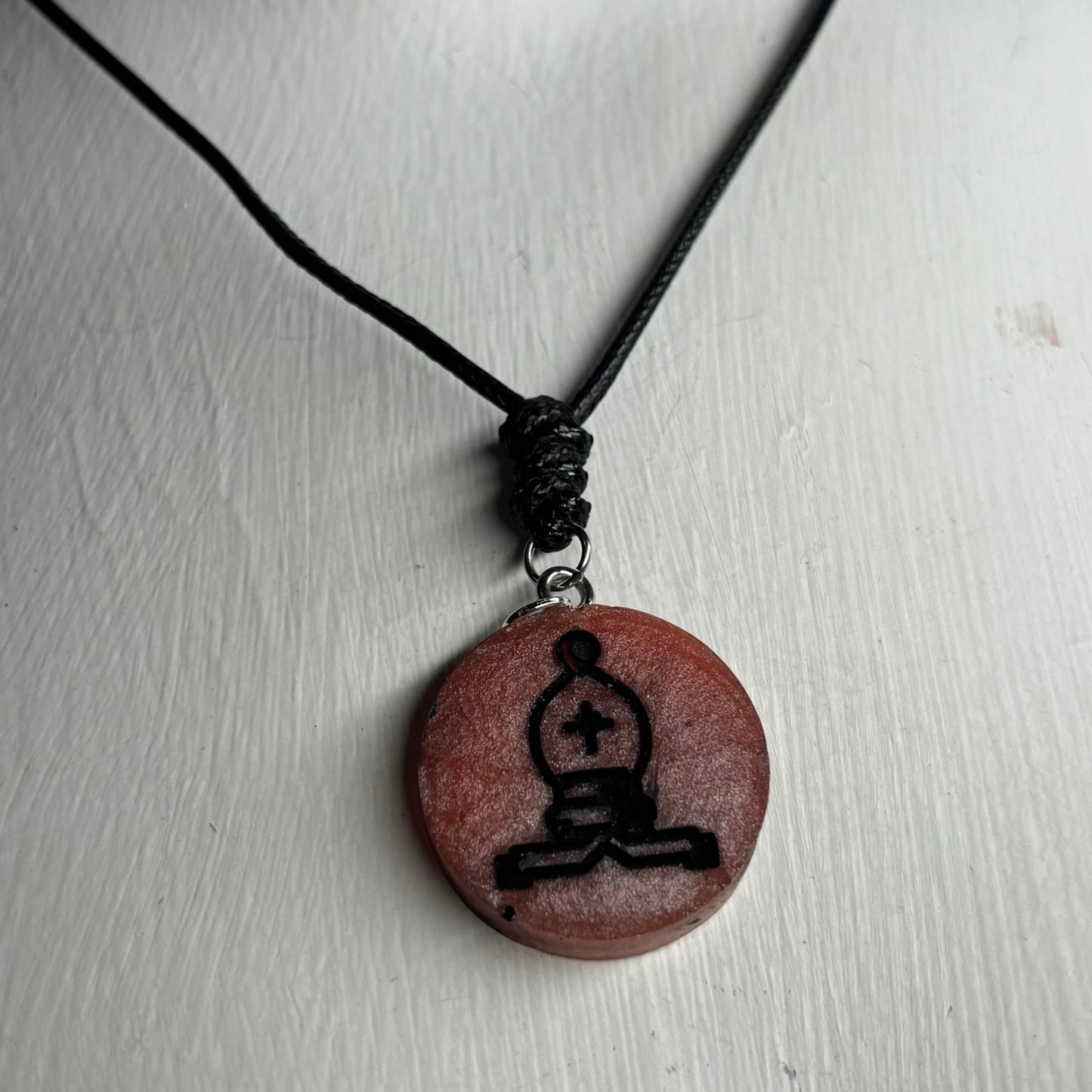 Dark Peach Bishop - Handmade Resin Chess Necklace