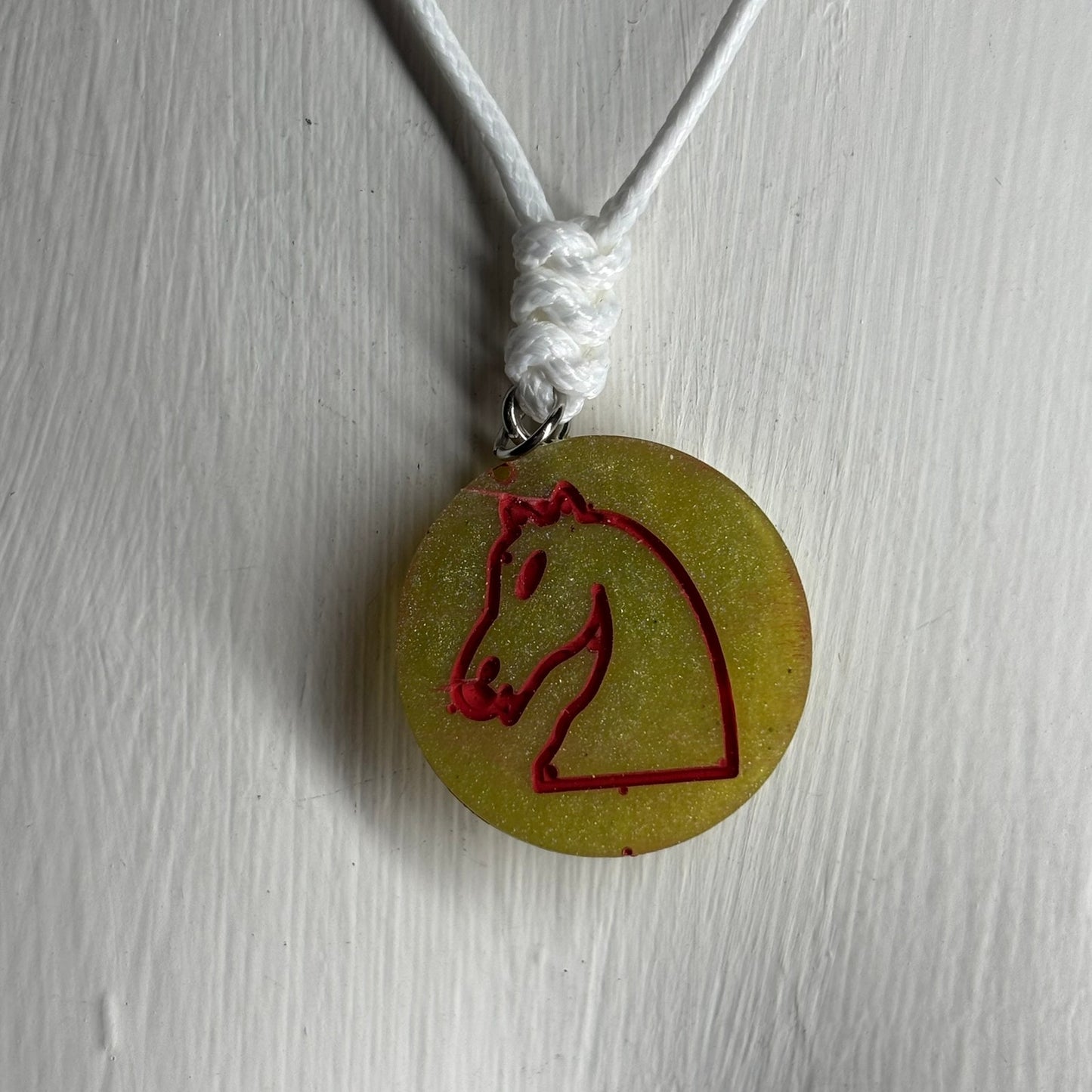 Green/Red Knight - Handmade Resin Chess Necklace