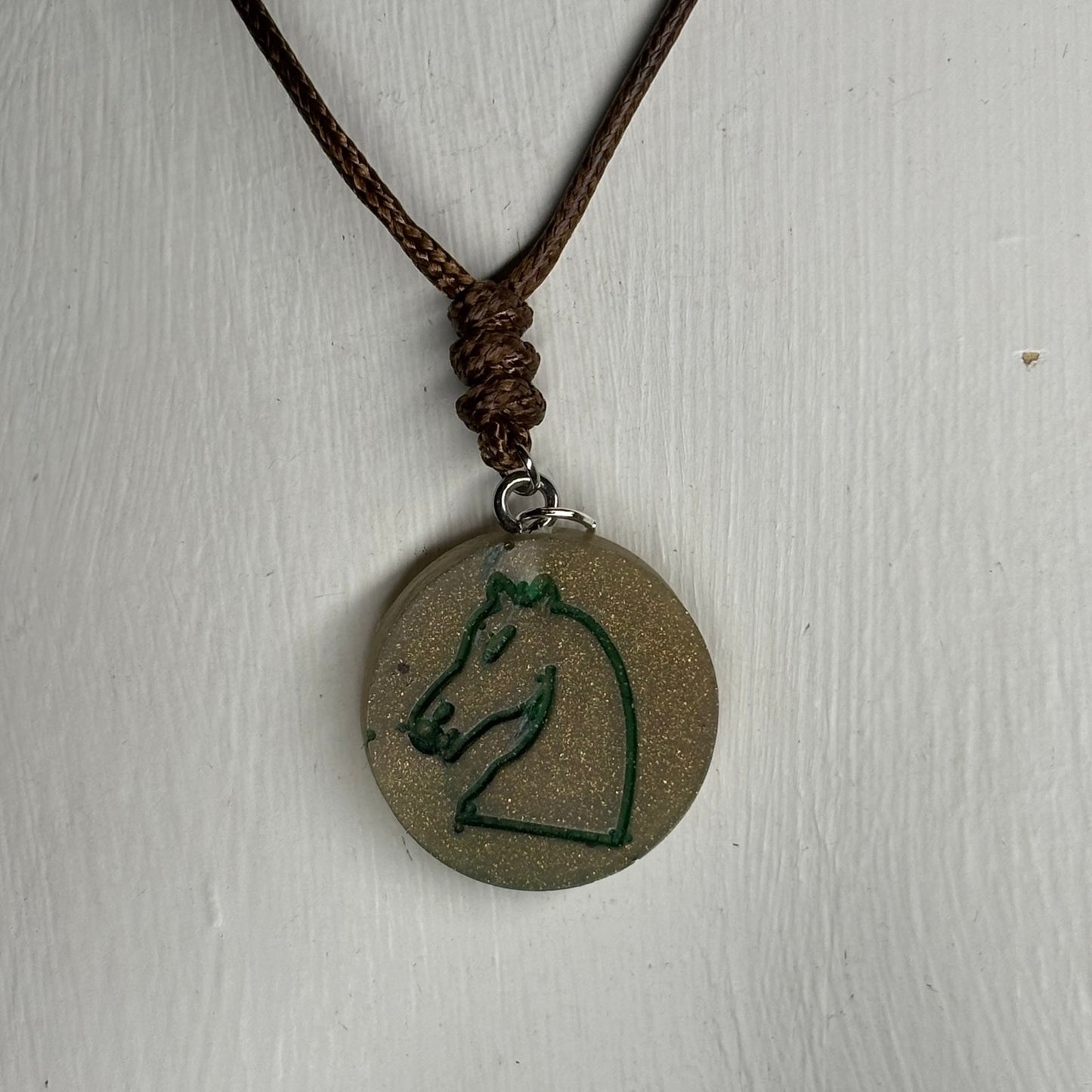 Brown Vintage Knight - Handmade Resin Chess Necklace