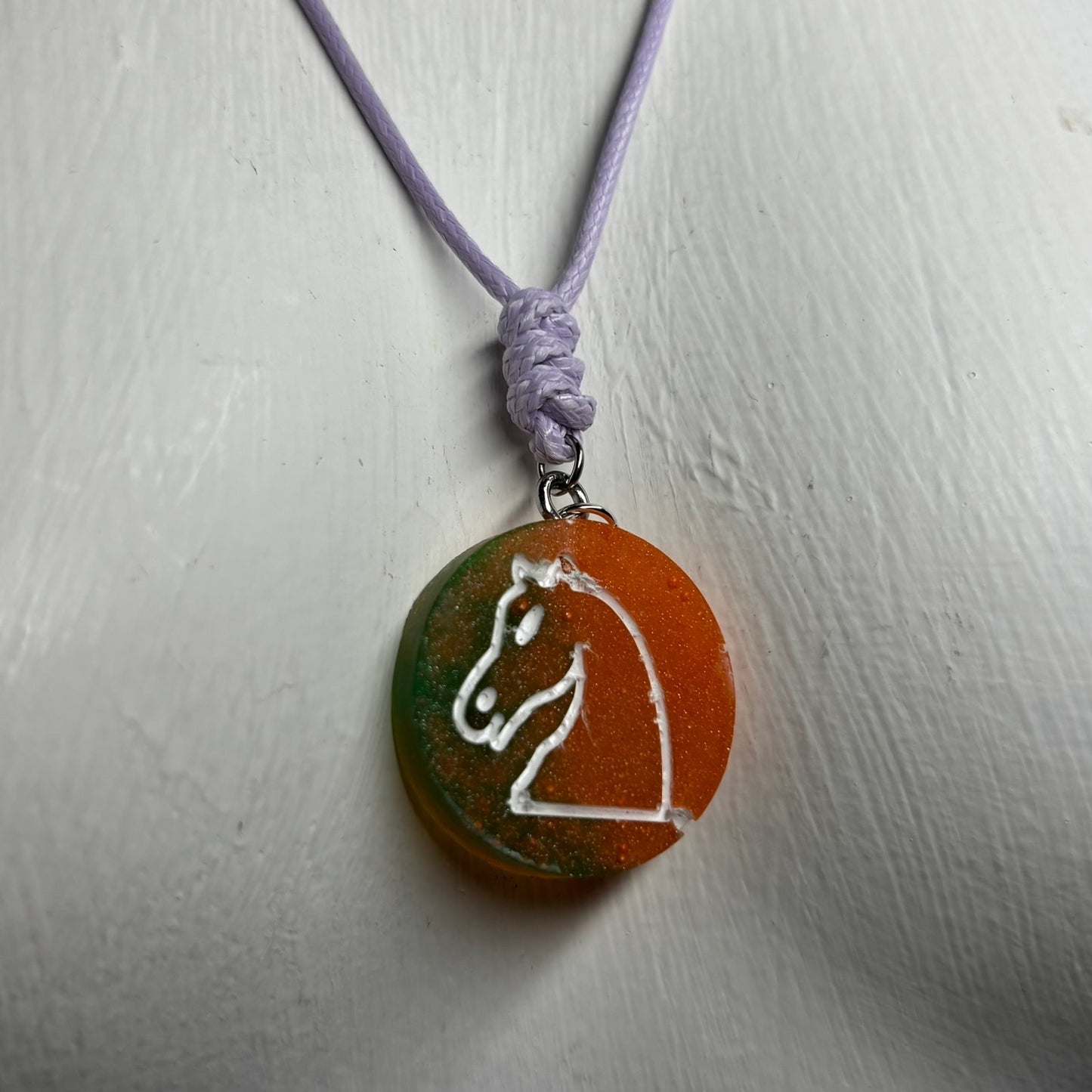 Orange/Green Knight - Handmade Resin Chess Necklace