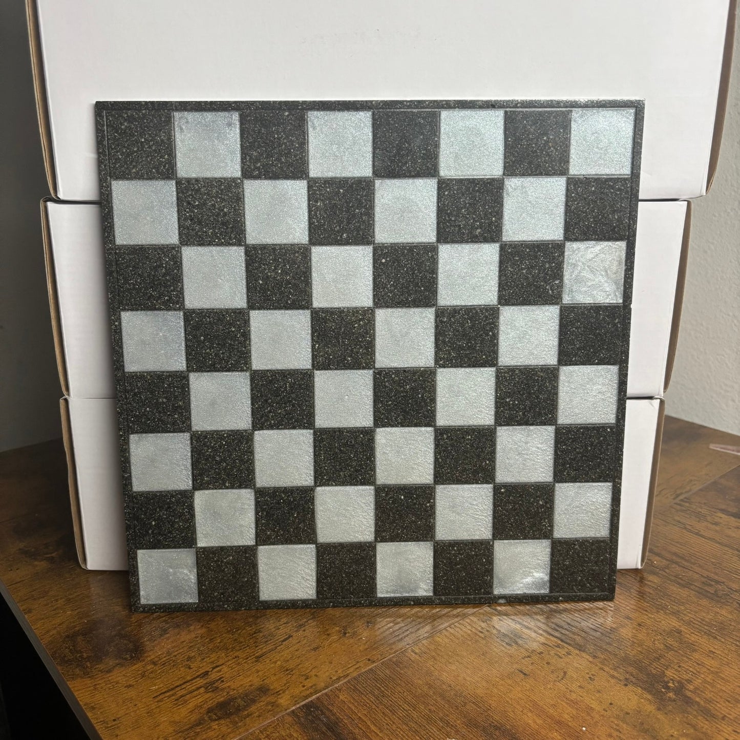 Black & Mesh White - Resin Chess Board