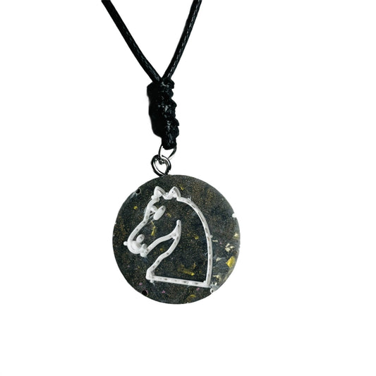 Dark Green Knight - Handmade Resin Chess Necklace