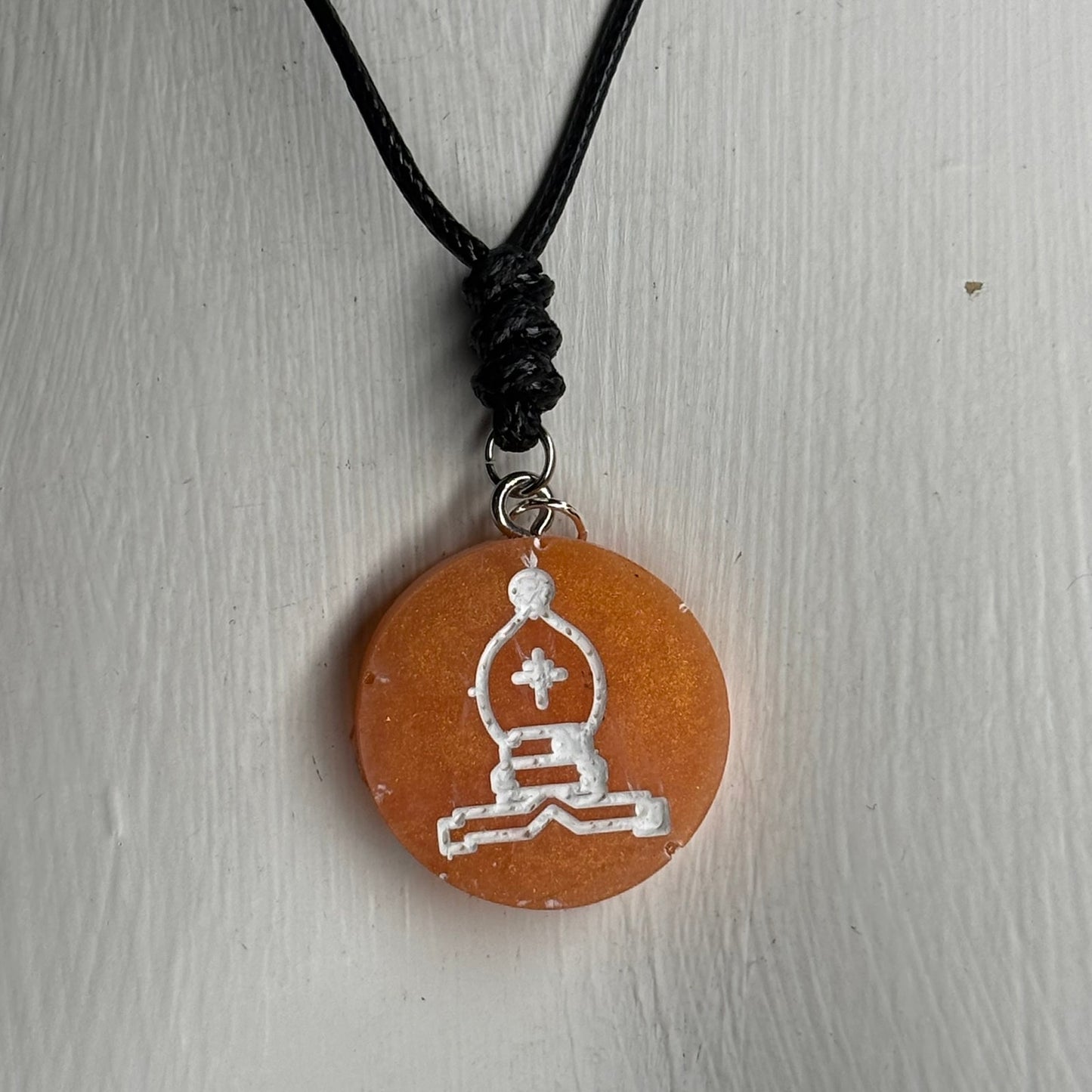 Orange Bishop - Handmade Resin Chess Necklace