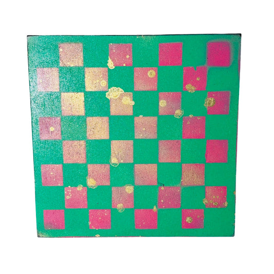 Pink Green Gold Splatter - Painted Chess Board