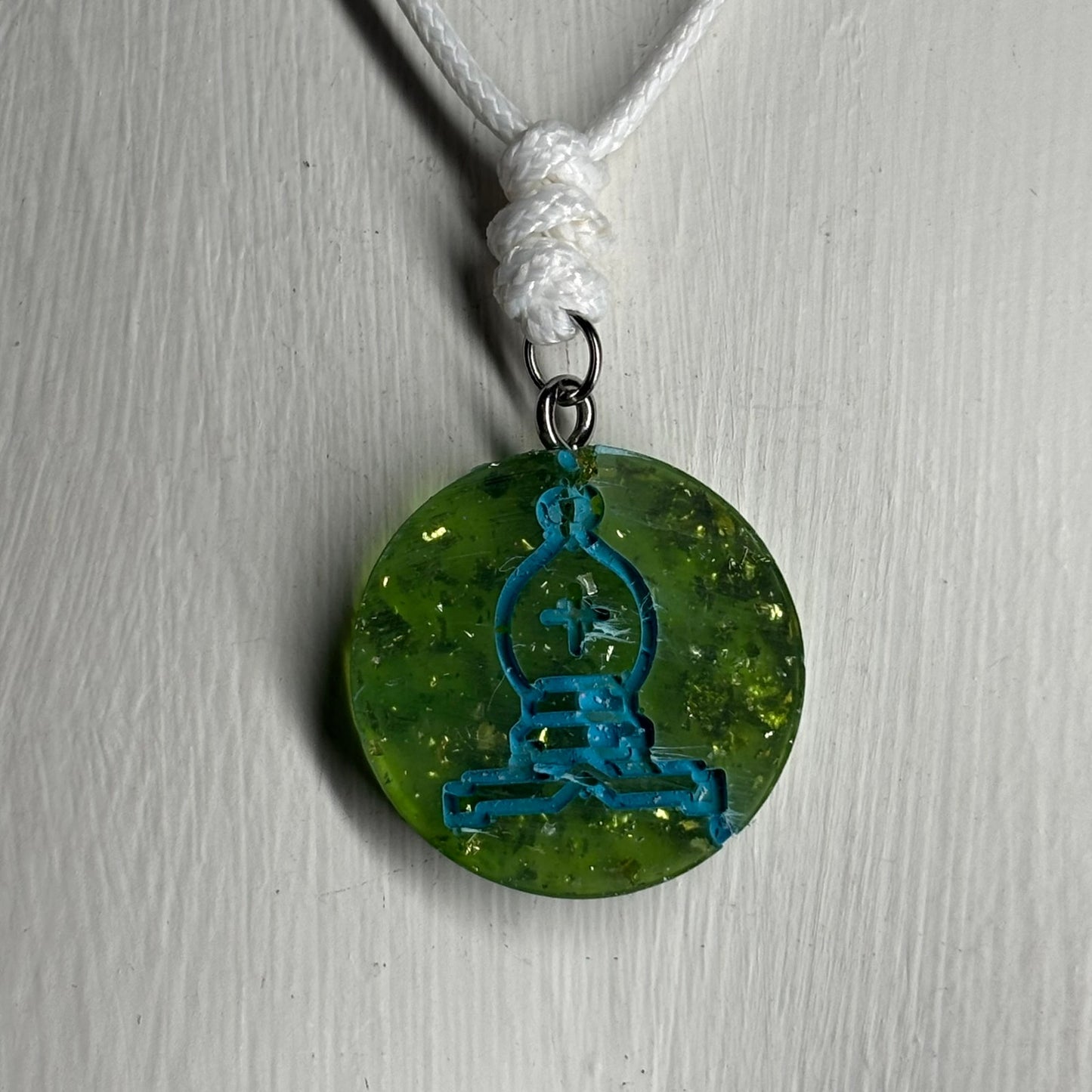 Glittered Green Bishop - Handmade Resin Chess Necklace