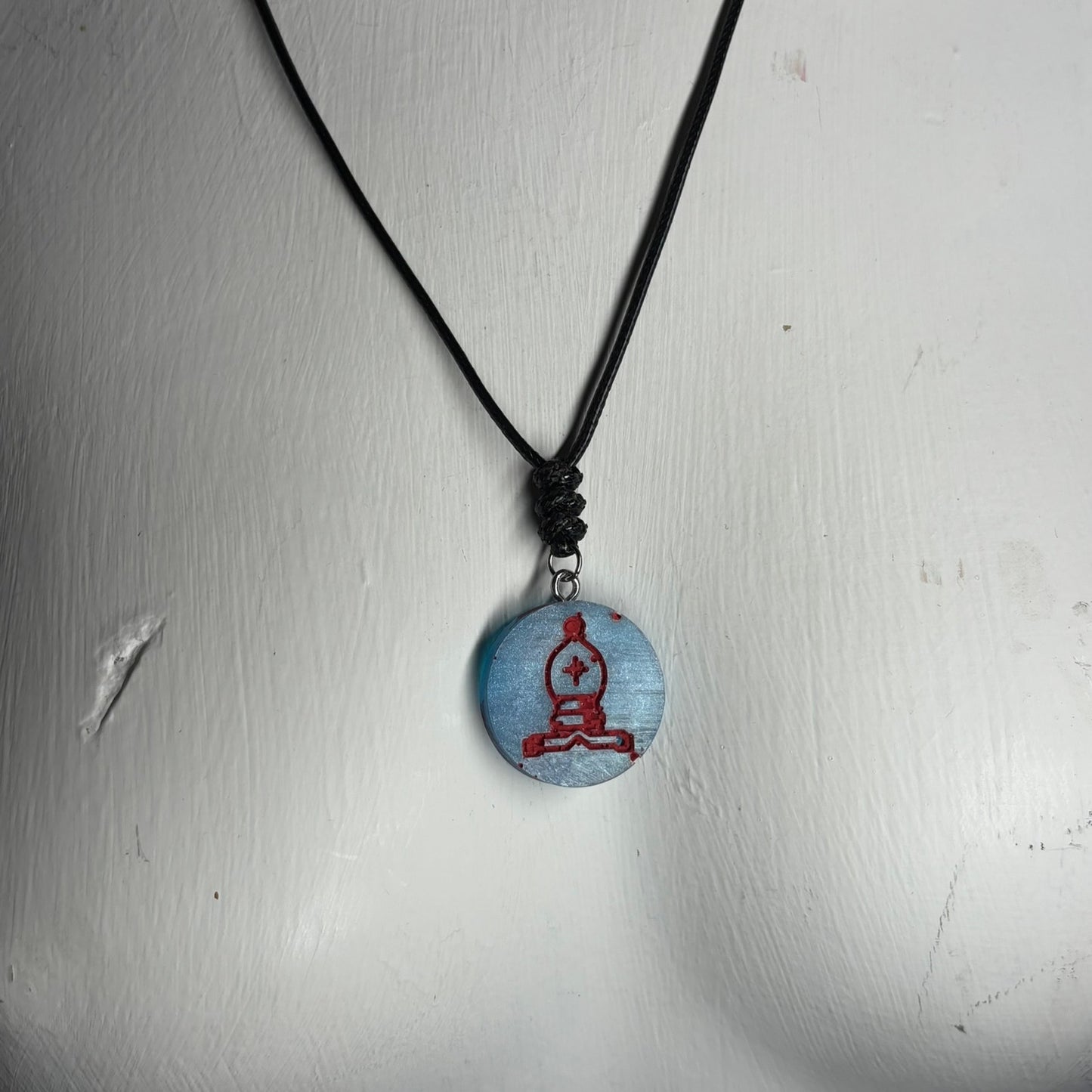 Blue Bishop - Handmade Resin Chess Necklace