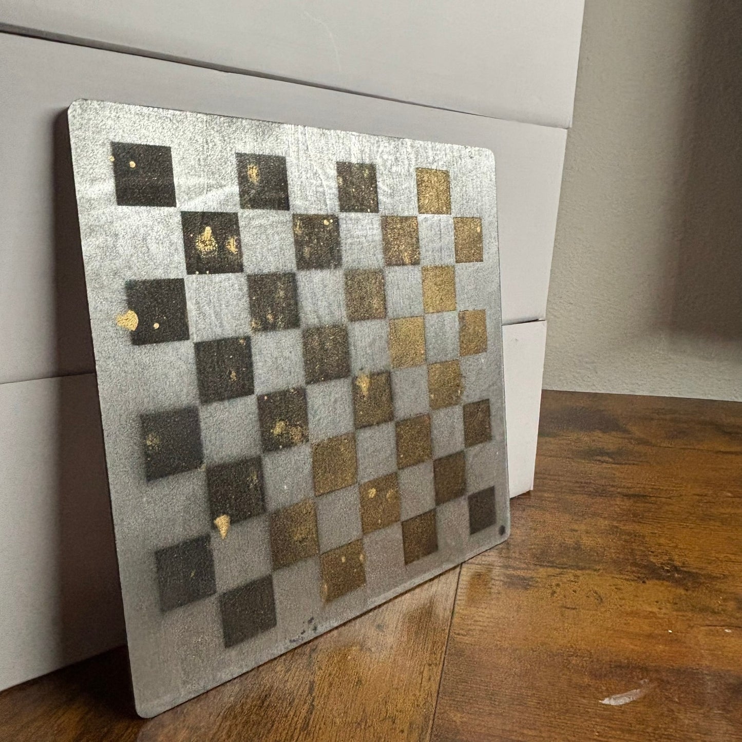 Silver Golden Hue - Painted Thin Wooden Chess Board