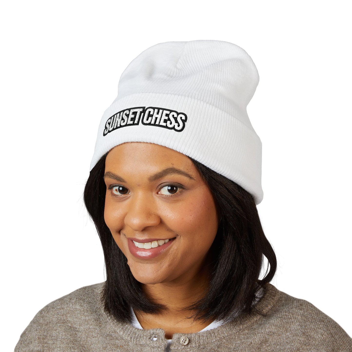 Sunset Chess Drip- White Beanie