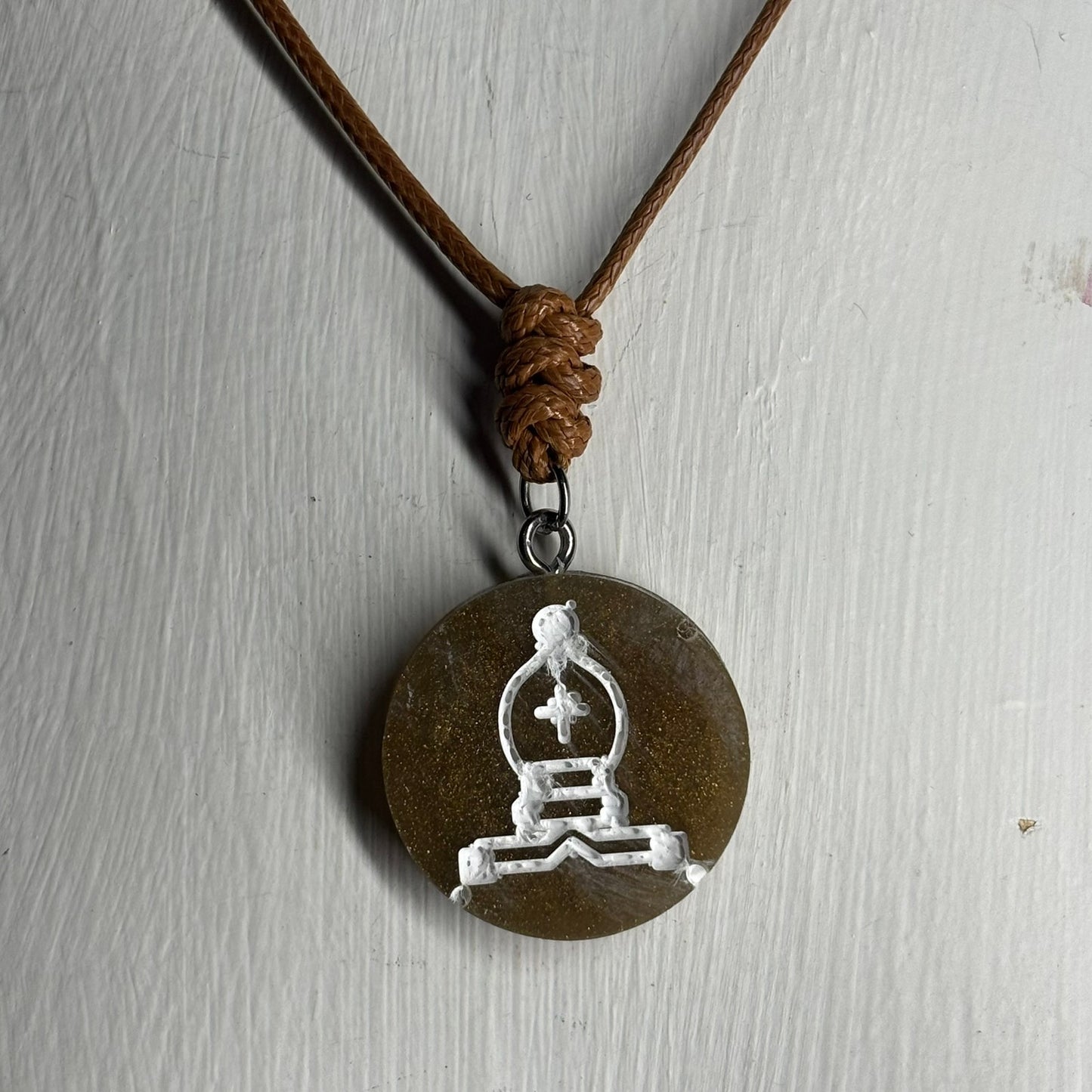 Vintage Brown Bishop - Handmade Resin Chess Necklace