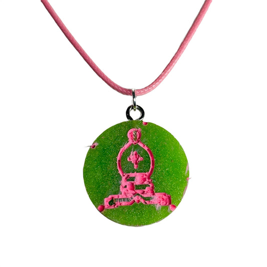 Green & Pink Bishop - Handmade Resin Chess Necklace