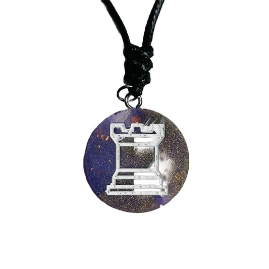 Purple Rook - Handmade Resin Chess Necklace - Flat Edition