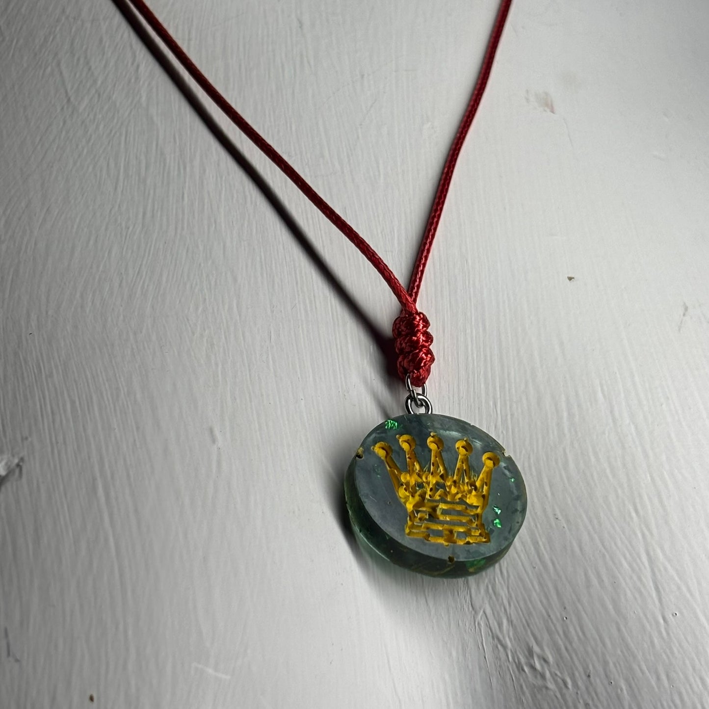 Royal Green/Yellow Queen - Handmade Resin Chess Necklace