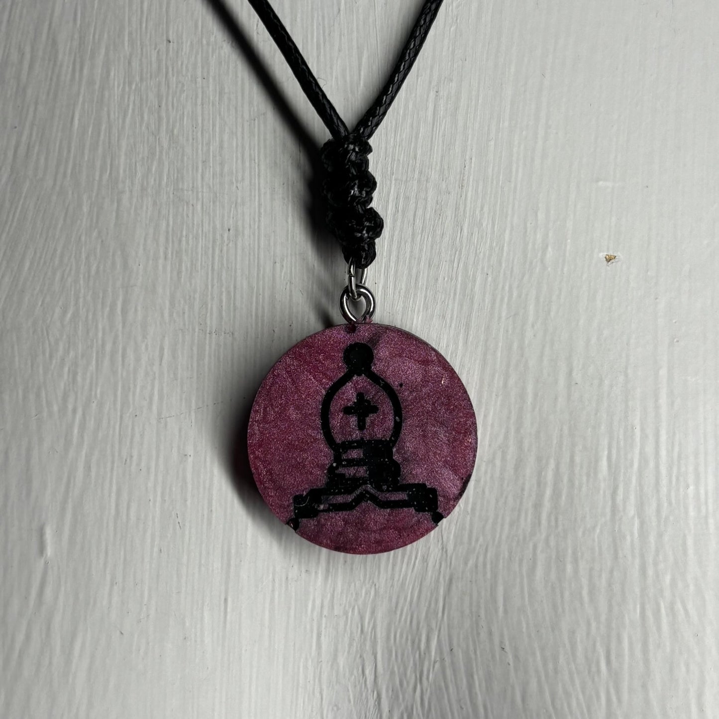 Violet Purple Bishop - Handmade Resin Chess Necklace