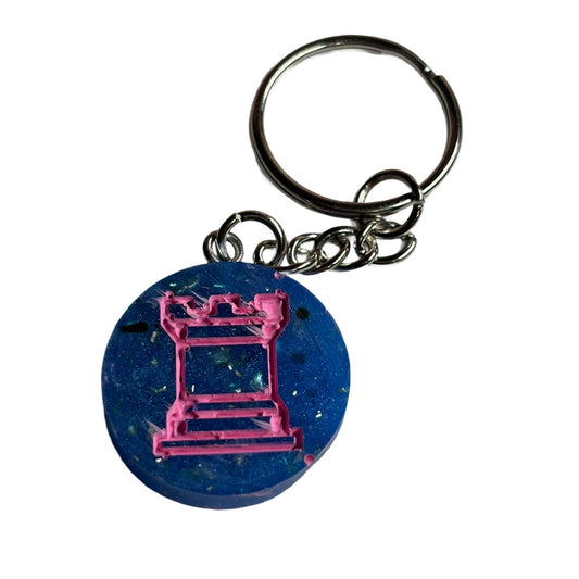 Blue Rook, Pink Lining - Handmade Resin Keychain - Flat Edition