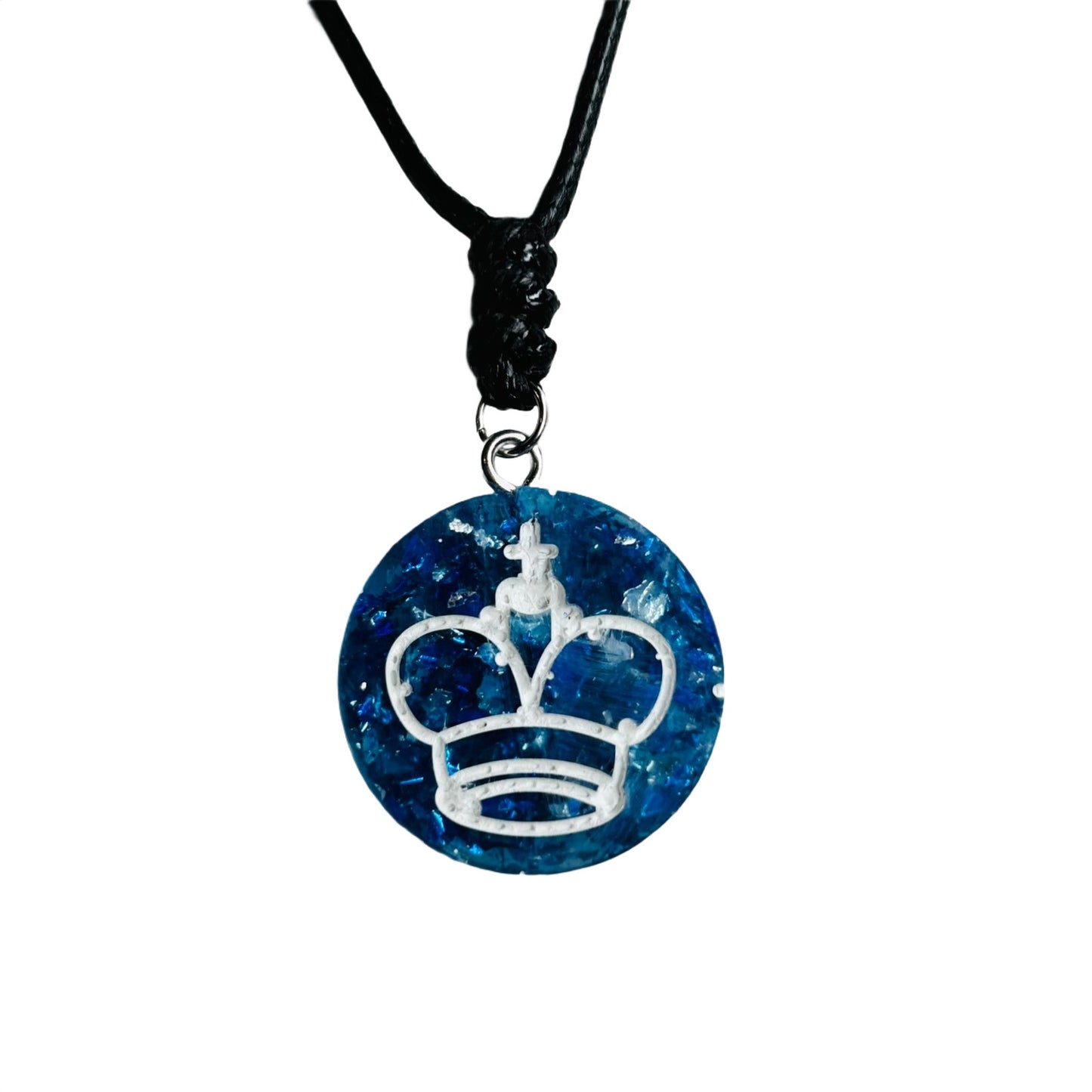 Crystal Blue King - Handmade Resin Chess Necklace