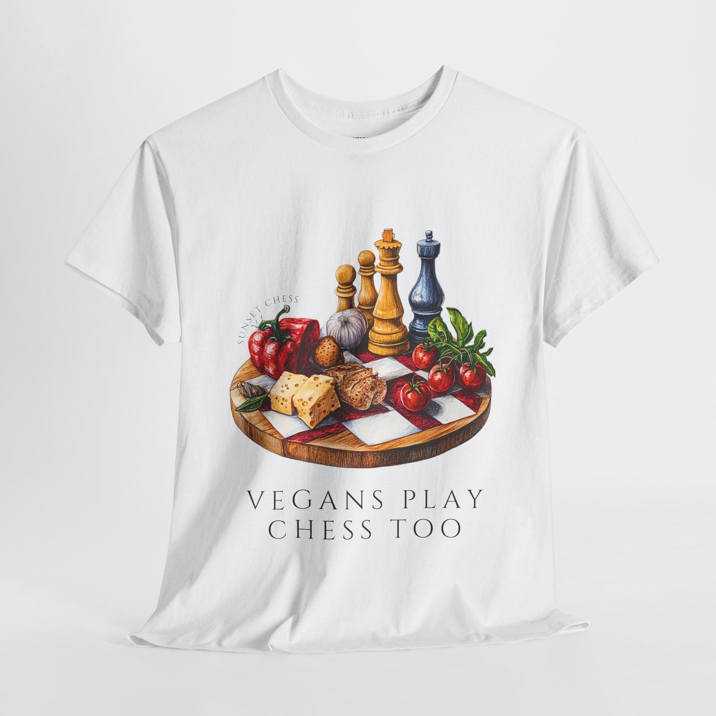 Vegan Chess - White Tee - Unisex Heavy Cotton Tee