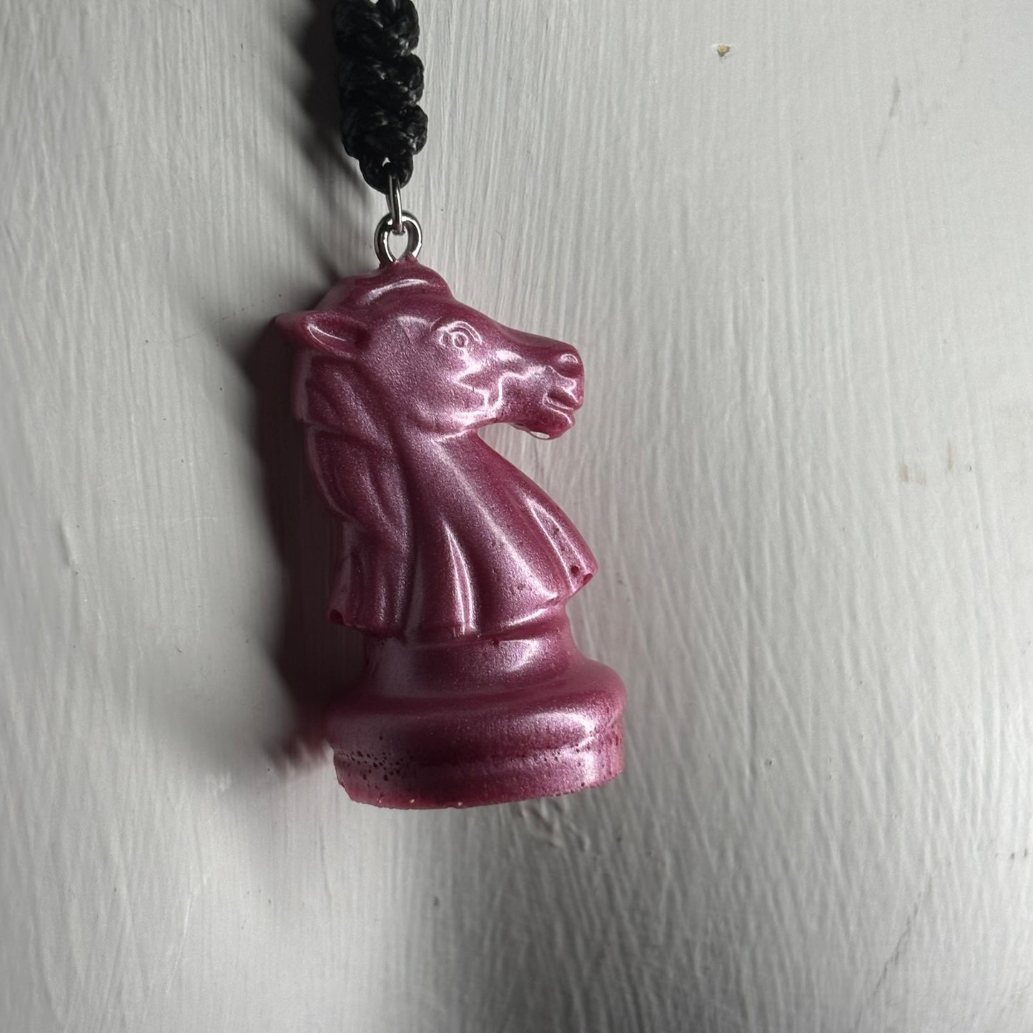 Vibrant Pink Knight - Handmade Resin Chess Necklace