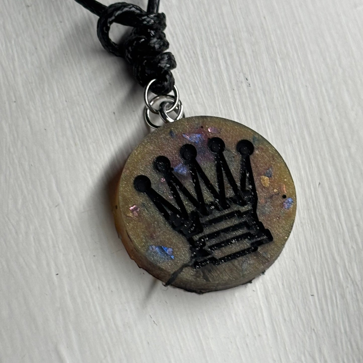 Crystal Yellow/Pink Queen - Handmade Resin Chess Necklace