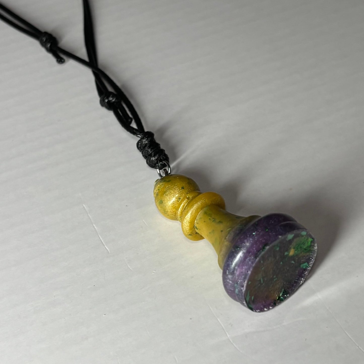 Yellow & Purple Royal Bishop - Handmade Resin Chess Necklace