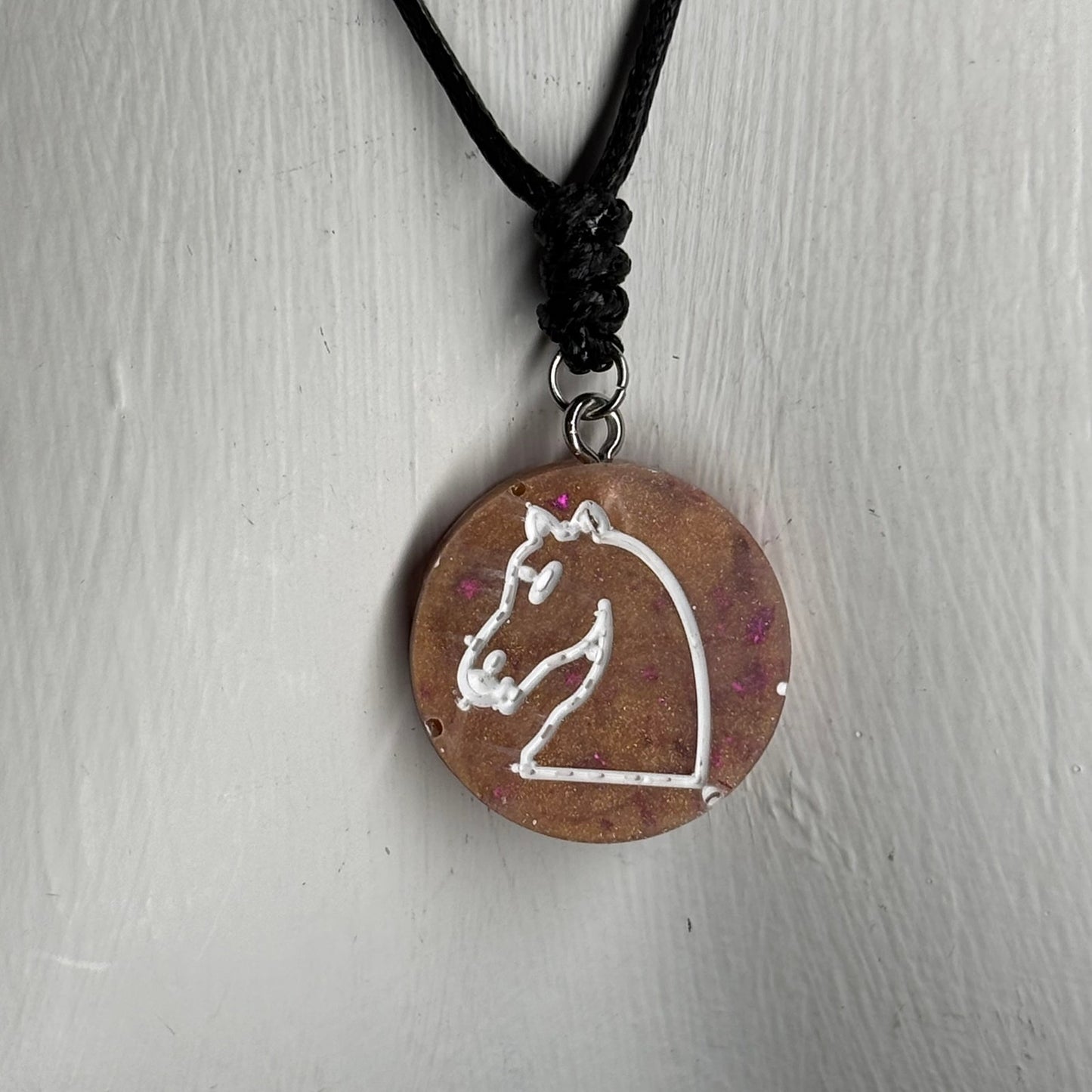 Crystal Peach Knight - Handmade Resin Chess Necklace