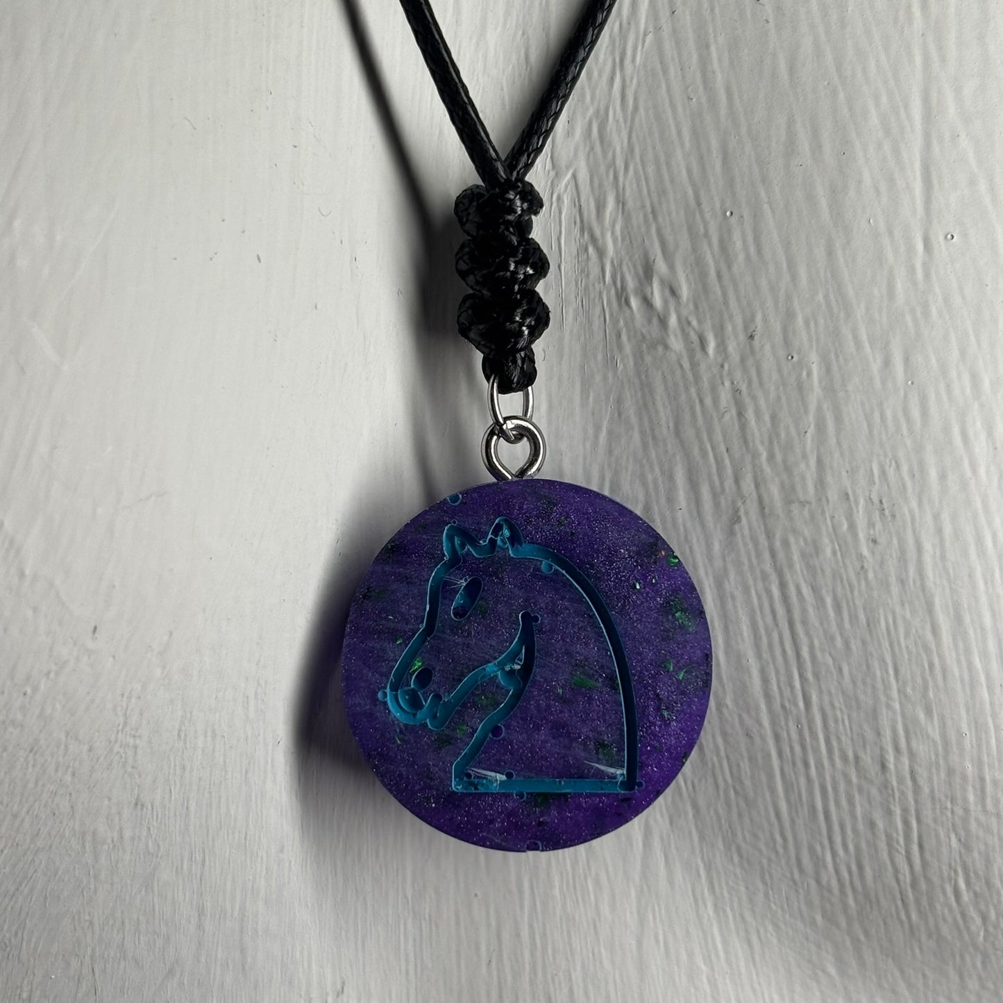 Purple Space Knight - Handmade Resin Chess Necklace