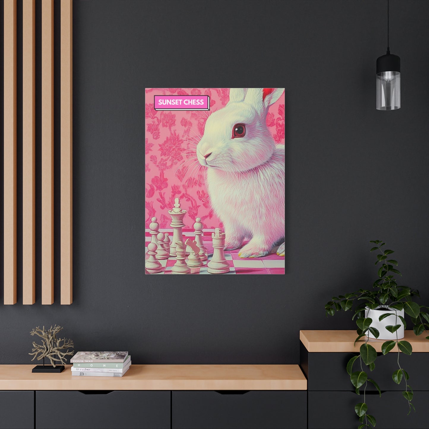 Snow Bunny Plays Chess - Canvas Chess Print 30"x40"