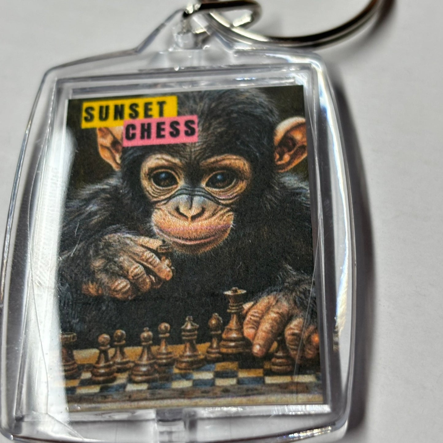 Baby Chimp - Sunset Chess Photo Keychain