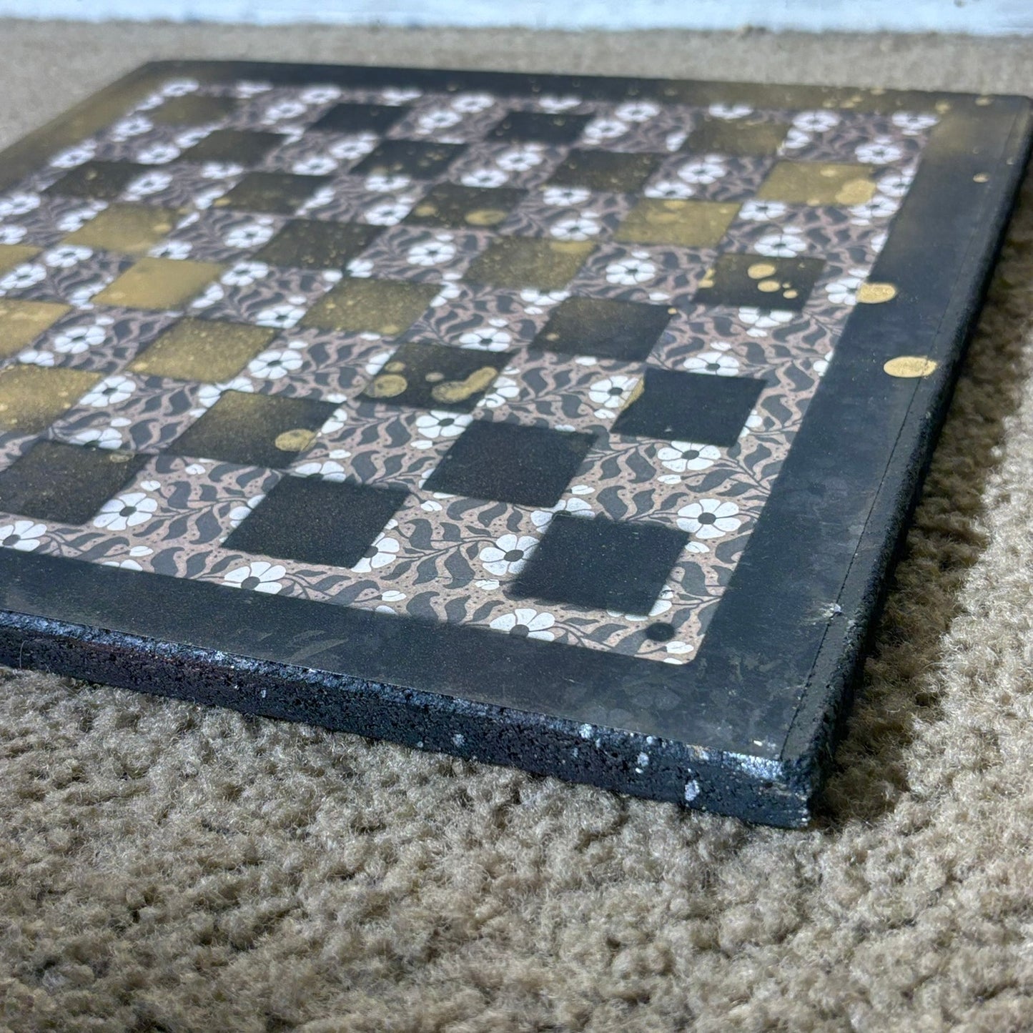 Gold Mist Black Flowers - Scrapbook Chess Board