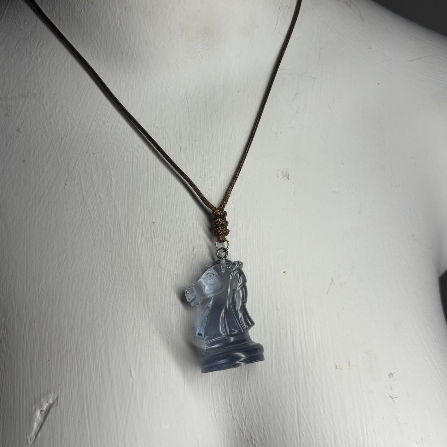 Transparent Simple Blue Knight - Handmade Resin Chess Necklace