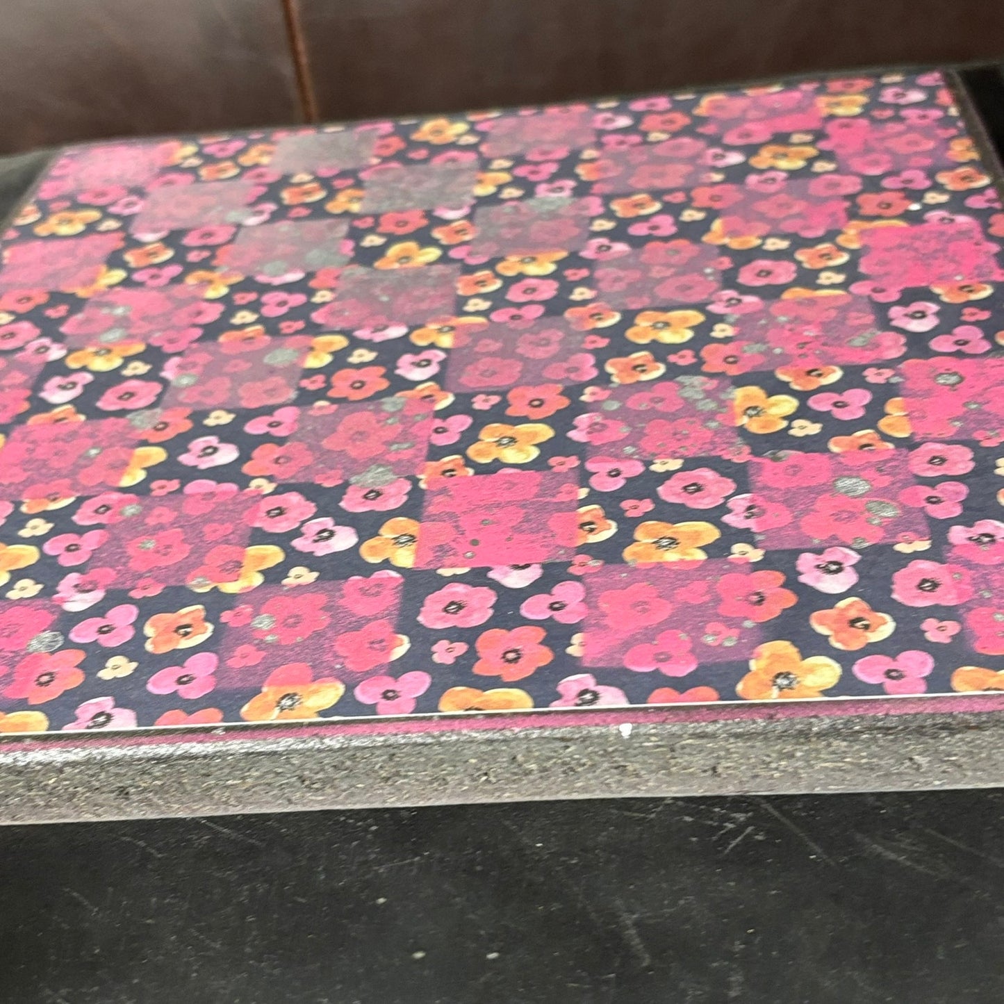 Pink Flowers - Scrapbook Chess Board