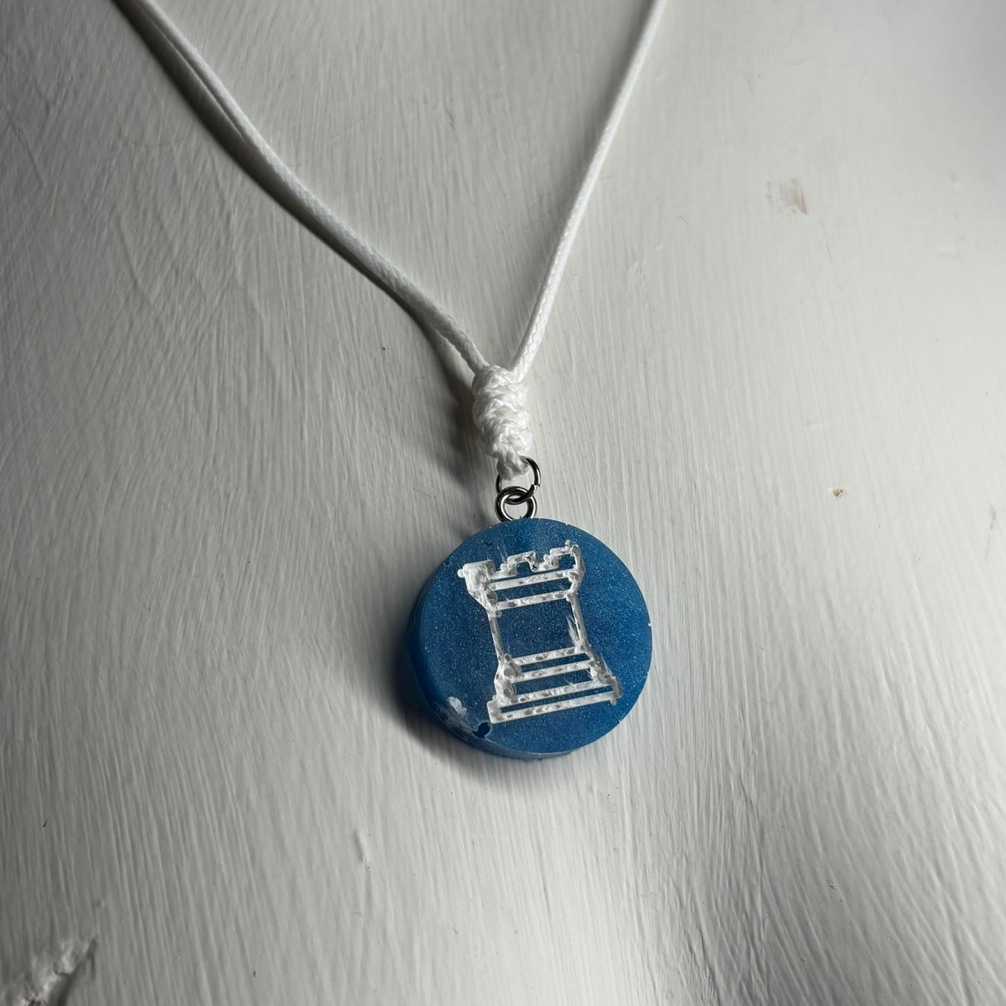 Blue Rook - Handmade Resin Chess Necklace