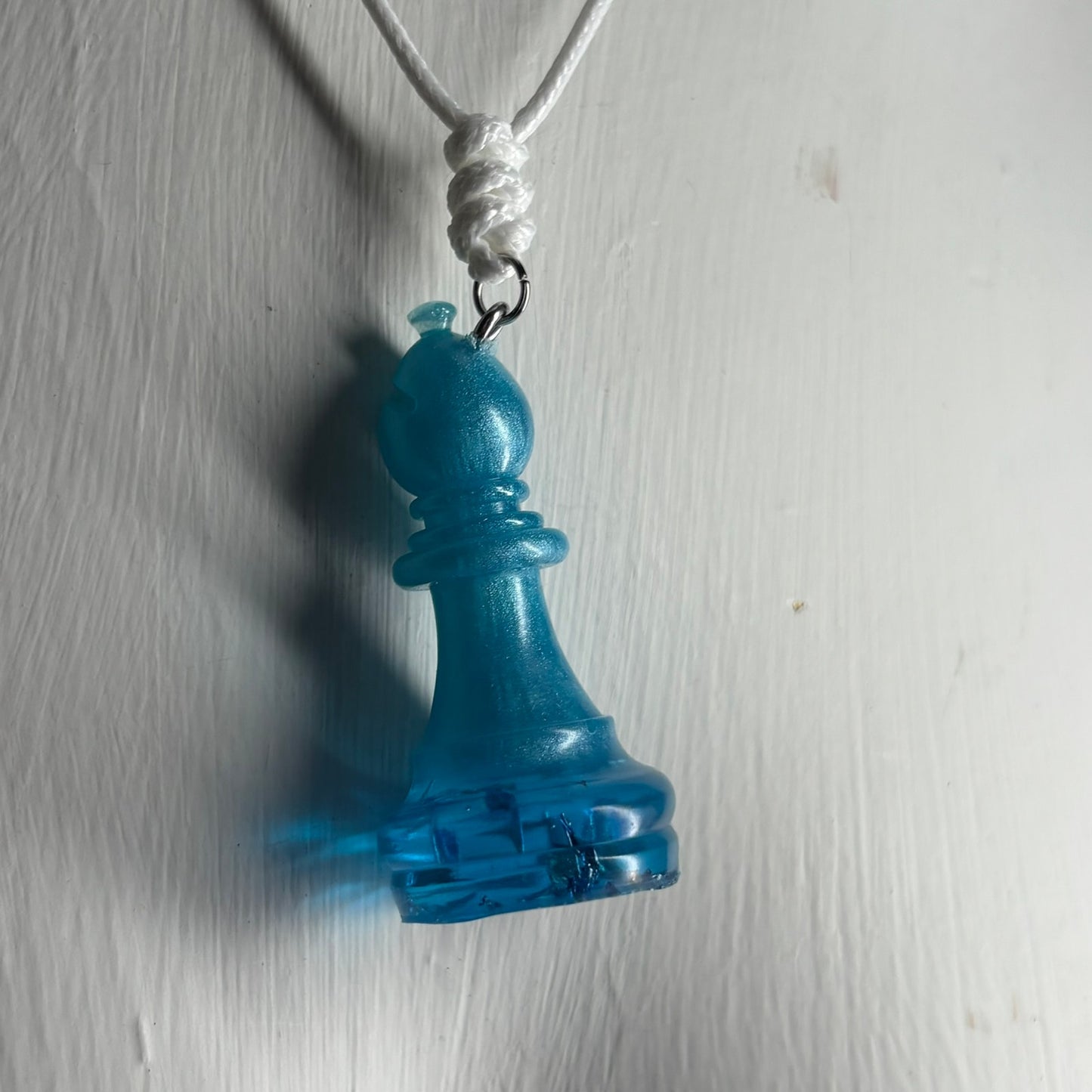 Ice Blue Bishop - Handmade Resin Chess Necklace