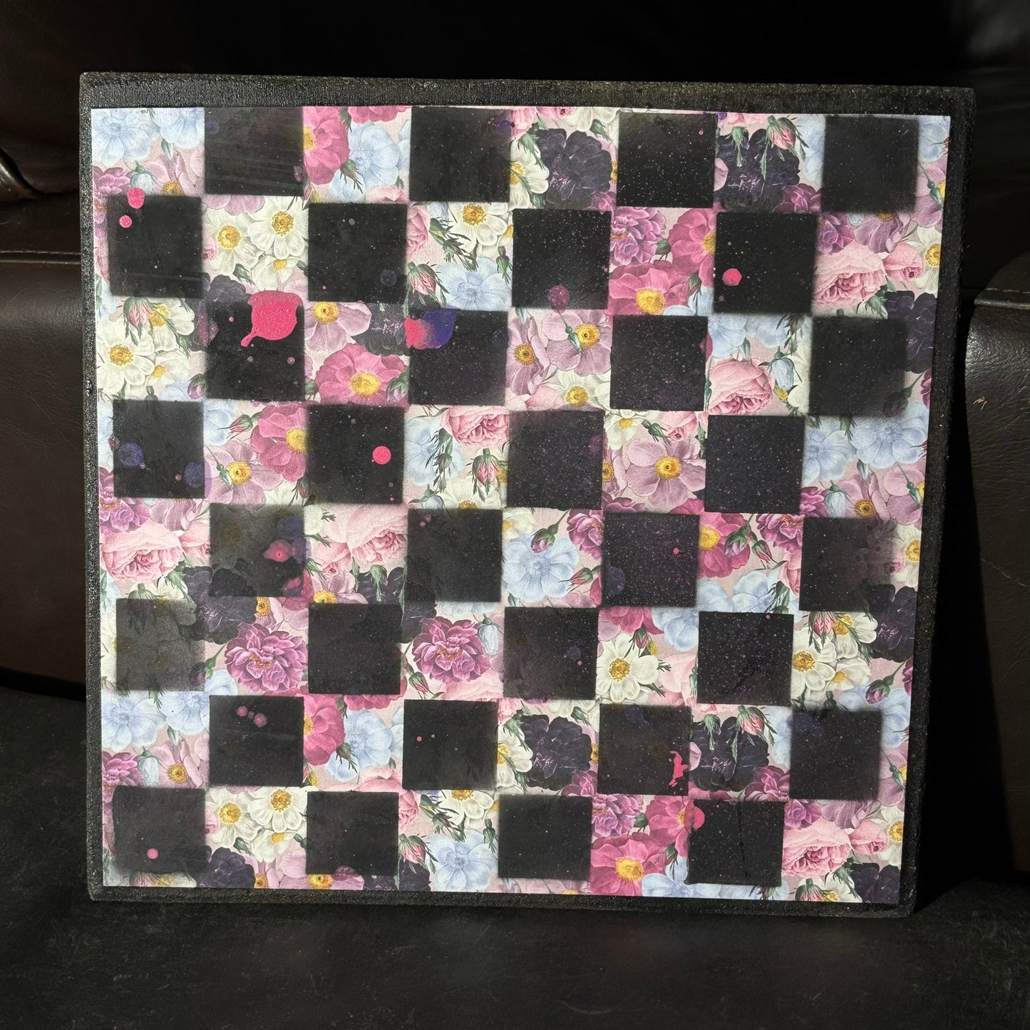 Pink Flower Collage - Scrapbook Chess Board