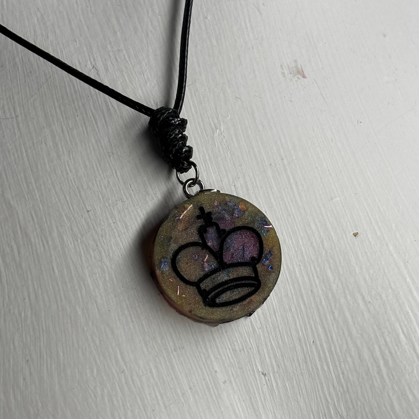Pink/Yellow King - Handmade Resin Chess Necklace