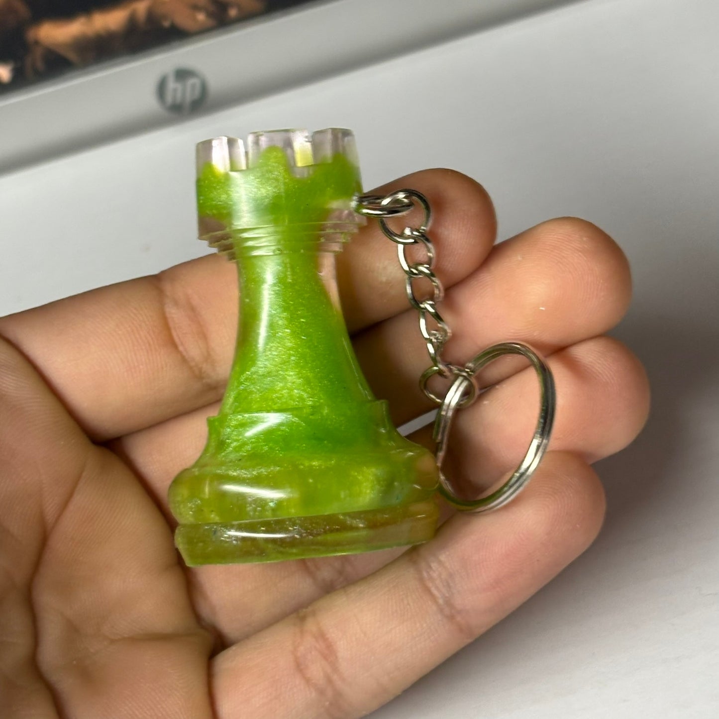 Lime Green Rook - Handmade Resin Keychain - Large Edition