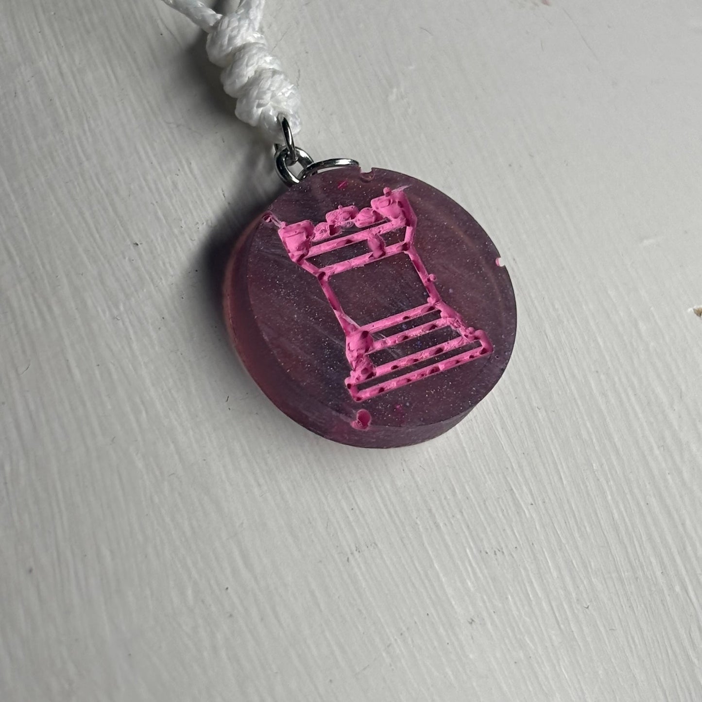 Pink Print Rook - Handmade Resin Chess Necklace