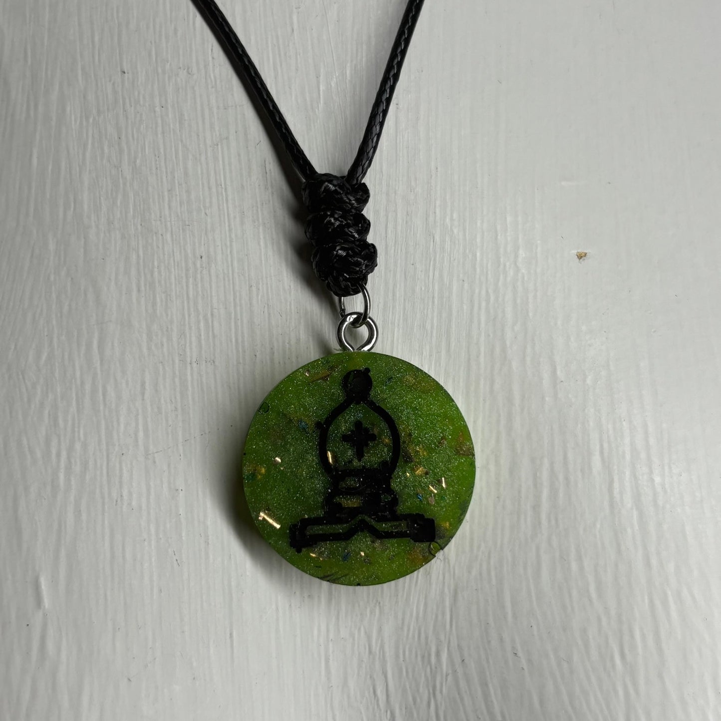 Dark Crystal Green Bishop - Handmade Resin Chess Necklace