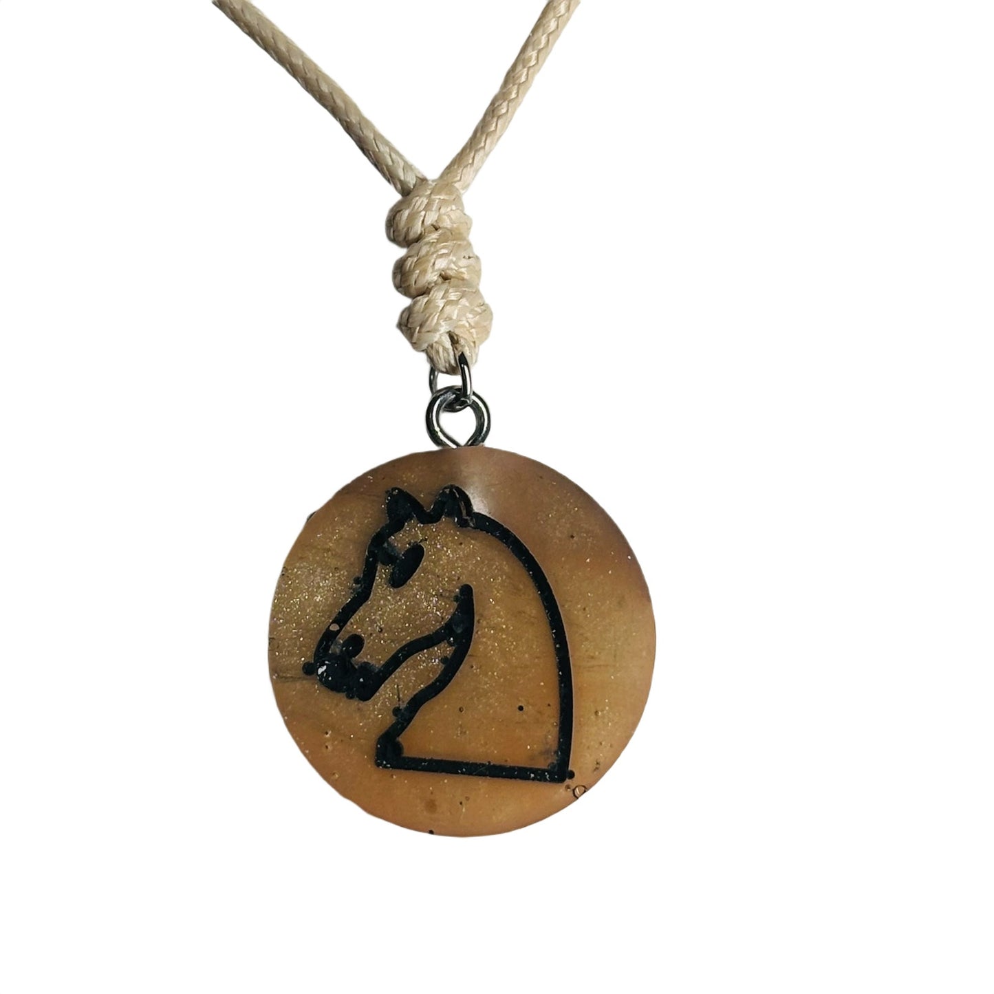 Cream Tan Knight - Handmade Resin Chess Necklace