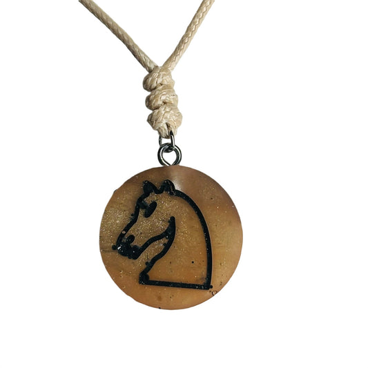 Cream Tan Knight - Handmade Resin Chess Necklace