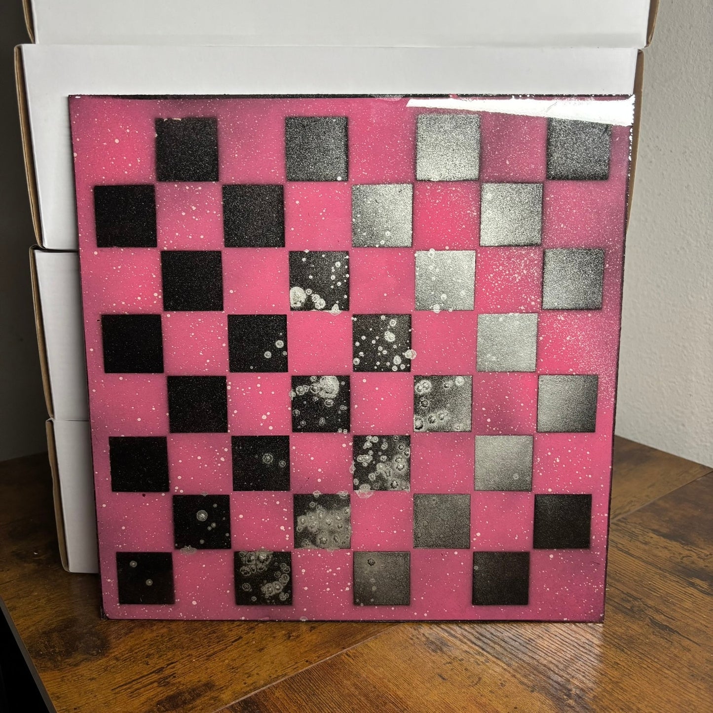 Pink Chrome Black - Resin Coated Chess Board