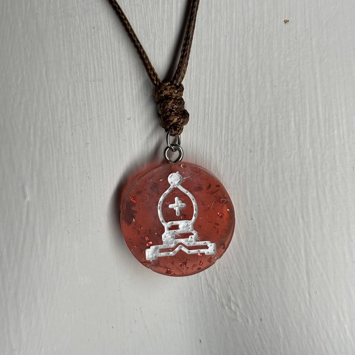 Crystal Red Bishop - Handmade Resin Chess Necklace