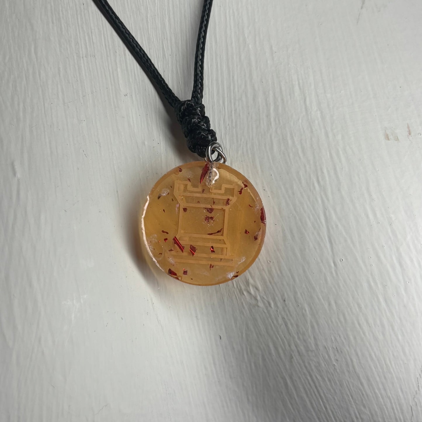 Yellow Fire Rook - Handmade Resin Chess Necklace