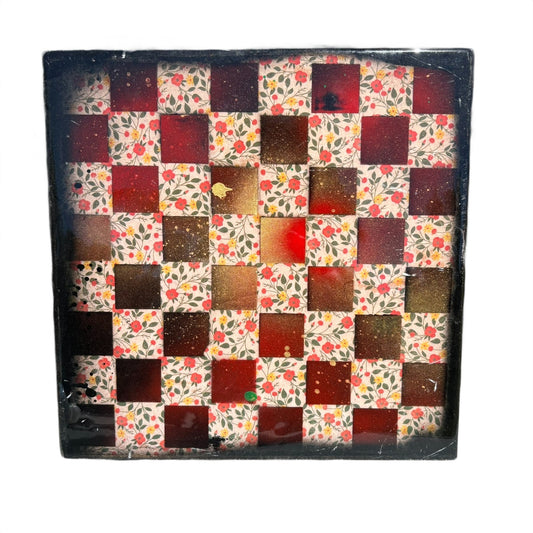 Goldish Red Flower Pattern - Resin Coated Chess Board