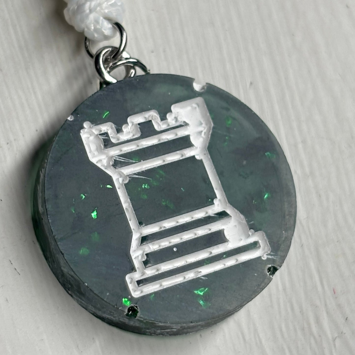 Crystal Green Rook - Handmade Resin Chess Necklace